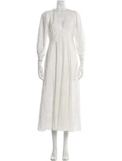 Pre-owned Reiss V-neck Midi Length Dress In White