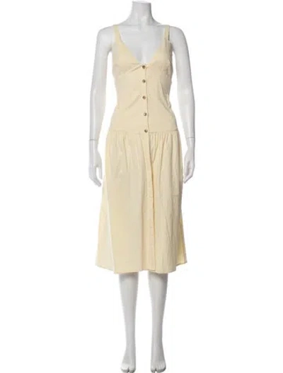 Pre-owned Reiss V-neck Midi Length Dress In Yellow