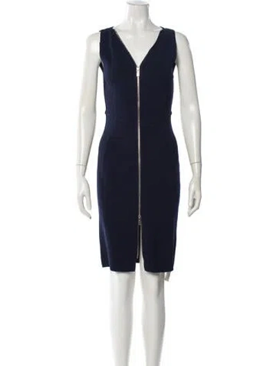 Pre-owned Reiss V-neck Mini Dress In Blue