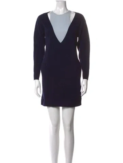 Pre-owned Reiss V-neck Mini Dress In Blue