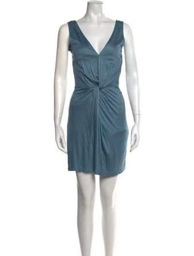 Pre-owned Reiss V-neck Mini Dress In Blue