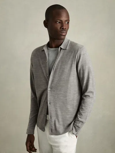Reiss Warm Grey Melange Merino Wool Button-through Cardigan In Gray