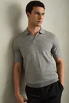 Reiss Warm Grey Melange Merino Wool Open-collar Polo Shirt