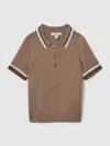 Reiss Warm Taupe 9-13 Yrs Half-zip Polo Shirt In Brown