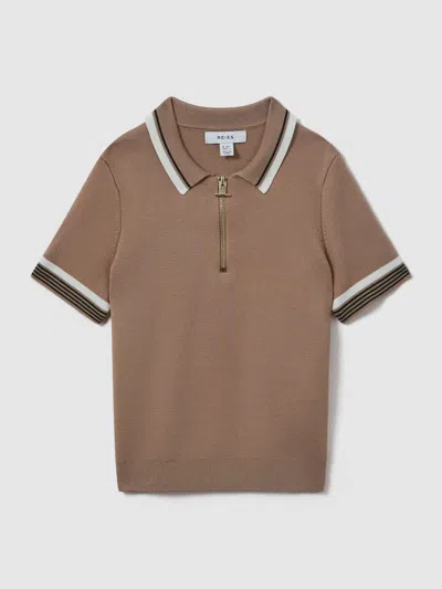 Reiss Warm Taupe 9-13 Yrs Half-zip Polo Shirt In Brown