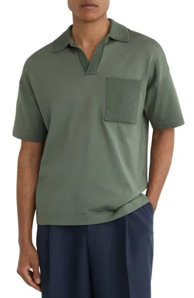 Reiss Warton Oversize Johnny Collar Pocket Polo In Green