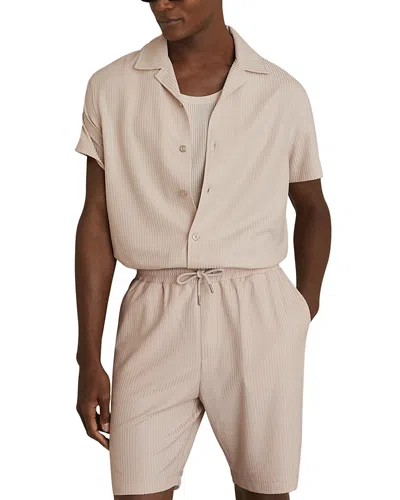 Reiss Champagne Textured-knit Cuban-collar Shirt In Neutral