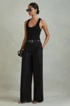 Reiss Washed Black Cotton Blend Wide Leg Trousers