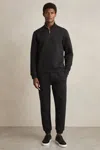 Reiss Washed Black Cotton-blend Ribbed Drawstring Joggers