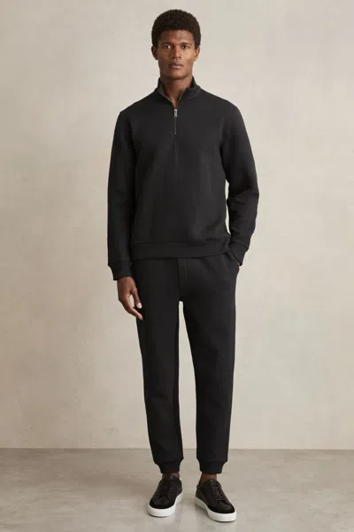 Reiss Washed Black Cotton-blend Ribbed Drawstring Joggers