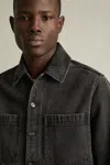 Reiss Washed Black Cotton-denim Button-through Overshirt