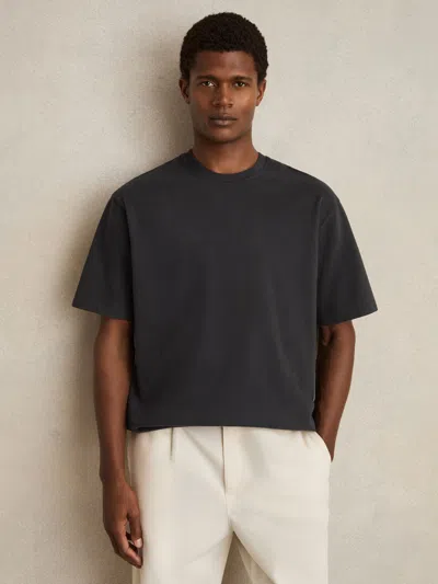 Reiss Washed Black Cotton Garment-dyed Oversize T-shirt