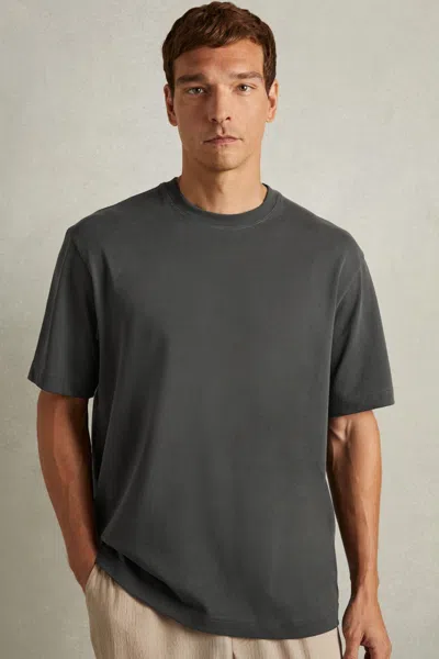 Reiss Washed Black Cotton Oversized Garment-dyed T-shirt
