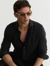 Reiss Washed Black Davaro Stretch-modal Cutaway-collar Shirt Regular-fit