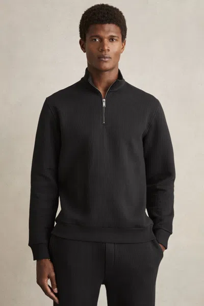 Reiss Washed Black Half-zip Funnel-neck Jumper
