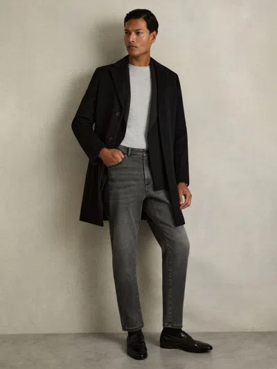 Reiss Washed Black Relaxed-fit Cropped Jeans