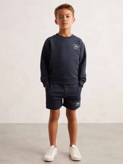 Reiss Washed Blue Cotton-blend Motor Cars Sweat Shorts