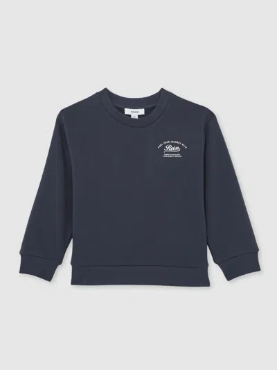 REISS WASHED BLUE COTTON BLEND MOTOR CARS SWEATSHIRT