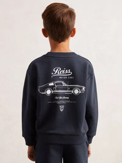 Reiss Kids' Washed Blue Cotton-blend Motor Cars Sweatshirt