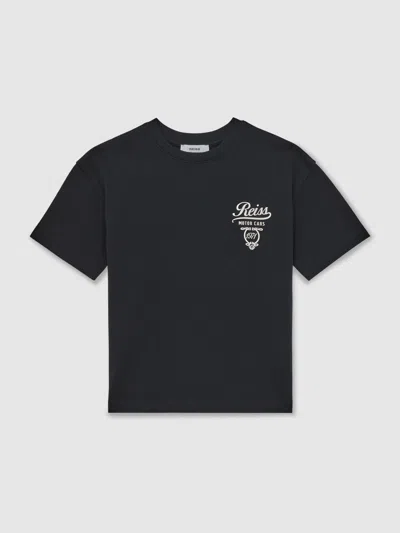 Reiss Washed Blue/white Cotton Motor Cars-print T-shirt In Multi