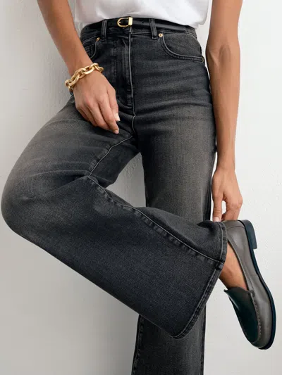 Reiss Washed Grey Jas Cotton-modal Wide-leg Jeans