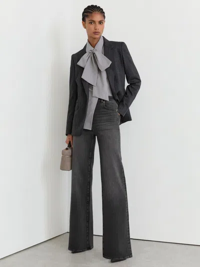 Reiss Washed Grey Petite Cotton-modal Wide-leg Jeans In Gray