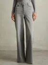Reiss Washed Grey Petite Wide Leg Jeans