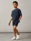 Reiss Washed Navy Cotton Brand-embroidered Shorts