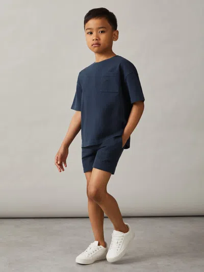 Reiss Washed Navy Cotton Brand-embroidered Shorts