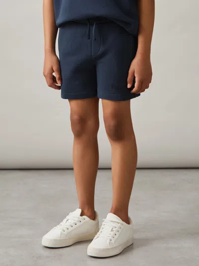 Reiss Washed Navy Cotton Brand-embroidered Shorts