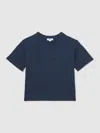 Reiss Washed Navy Cotton Palm-embroidery Oversize T-shirt