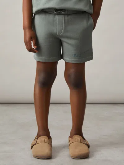 Reiss Washed Sage Cotton Brand-embroidered Shorts In Green