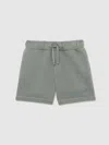Reiss Washed Sage Cotton Brand-embroidered Shorts In Green