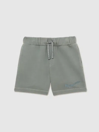 Reiss Washed Sage Cotton Brand-embroidered Shorts In Green