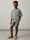Reiss Washed Sage Cotton Palm-embroidery Oversize T-shirt