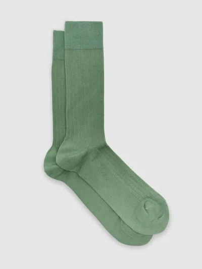 Reiss Washed Sage Green Cotton-blend Ribbed Socks