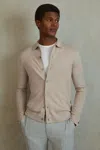 REISS WASHED STONE FORBES MERINO WOOL BUTTON-THROUGH CARDIGAN