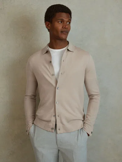Reiss Washed Stone Merino Wool Button-through Cardigan In Gray