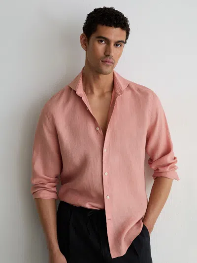 Reiss Watermelon Pink Linen Regular-fit Long-sleeve Shirt