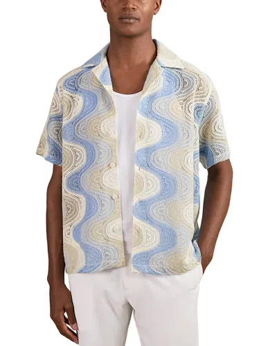 Reiss Wave Crochet Regular Fit Button Down Short Sleeve Cuba Shirt In Multi