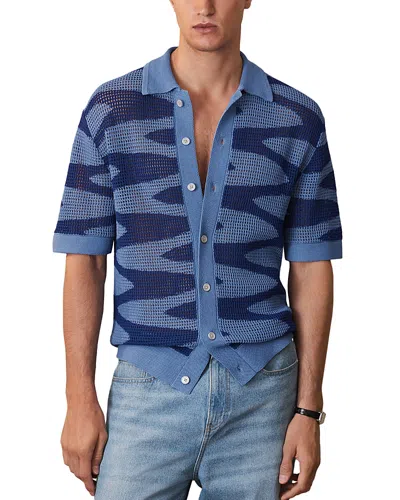 Reiss Wave Jacquard Knit Short Sleeve Shirt In Blue