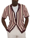 Reiss Summer Pointelle Zigzag Stripe Knit Button-up Shirt In Rose Multi