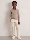 Reiss Wheat Melange 4-9 Yrs Merino Wool Long-sleeve Polo Shirt In Neutral