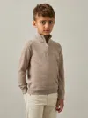 Reiss Wheat Melange Blackhall 3-9 Yrs Merino Wool Half-zip Funnel Neck Jumper