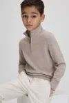 Reiss Wheat Melange Blackhall 3-9 Yrs Wool Quarter Zip Jumper In Wheat Melange