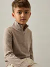 Reiss Wheat Melange Blackhall 9-13 Yrs Merino Wool Half-zip Funnel Neck Jumper