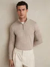 Reiss Wheat Melange Blackhall Merino Wool Half-zip Jumper In Brown