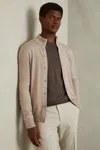 Reiss Wheat Melange Merino Wool Button-through Funnel Neck Cardigan In Wheat Melange