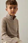 Reiss Wheat Melange Merino Wool Half-zip Funnel Neck Jumper In Wheat Melange