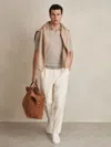 Reiss Wheat Melange Merino Wool Open Collar Polo Shirt In Neutral